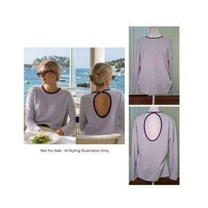Robert Talbott 100% Cashmere Sweater Purple Women XL Open Back Preppy Old Money